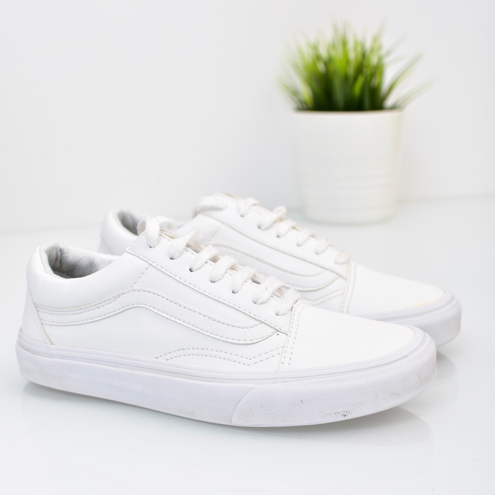 Vans Classic Tumble Old School White Leather Vans Shoes Size 7.5